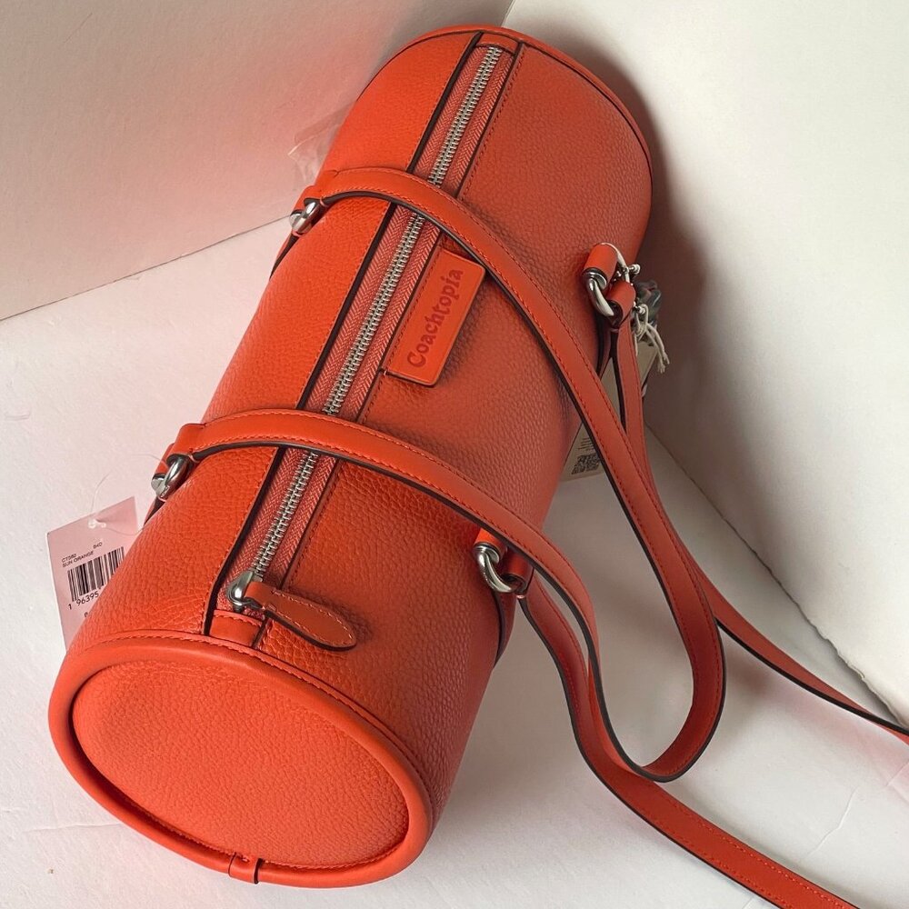 Coach Barrel Shoulder Bag Coachtopia Leather CT382 Medium Top Zip Sun Orange - Picture 4 of 10